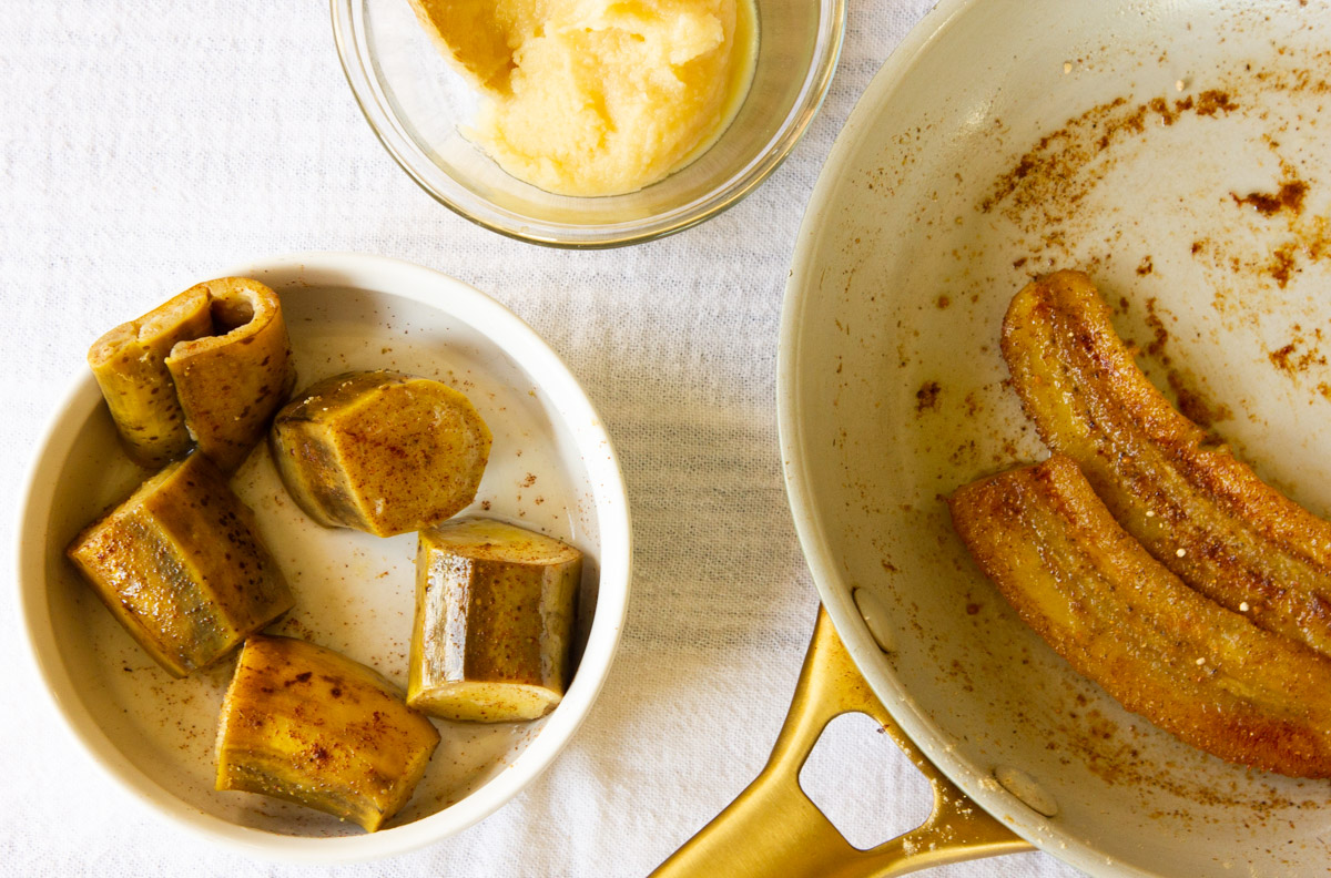 steamed and caramelized bananas
