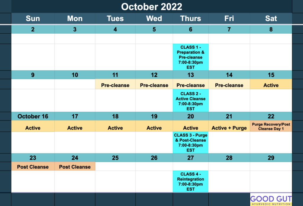 Ayurveda Fall Cleanse 2022 Schedule